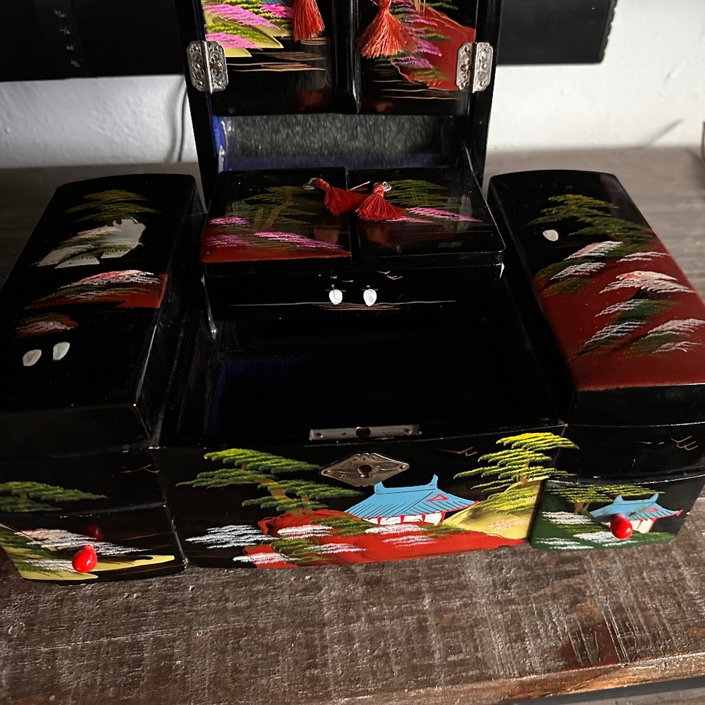 Music Box Asian Vtg 50s Hand Painted